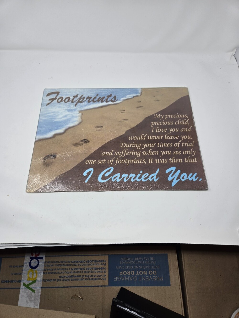 Glass Cutting Board Footprints Carried You New W/ Tags Gift Religious Christian
